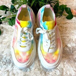 Juicy Couture Women's Deluxe Lace-up Sneakers White Tie Dye‎ Multi Low-Top Sz 9